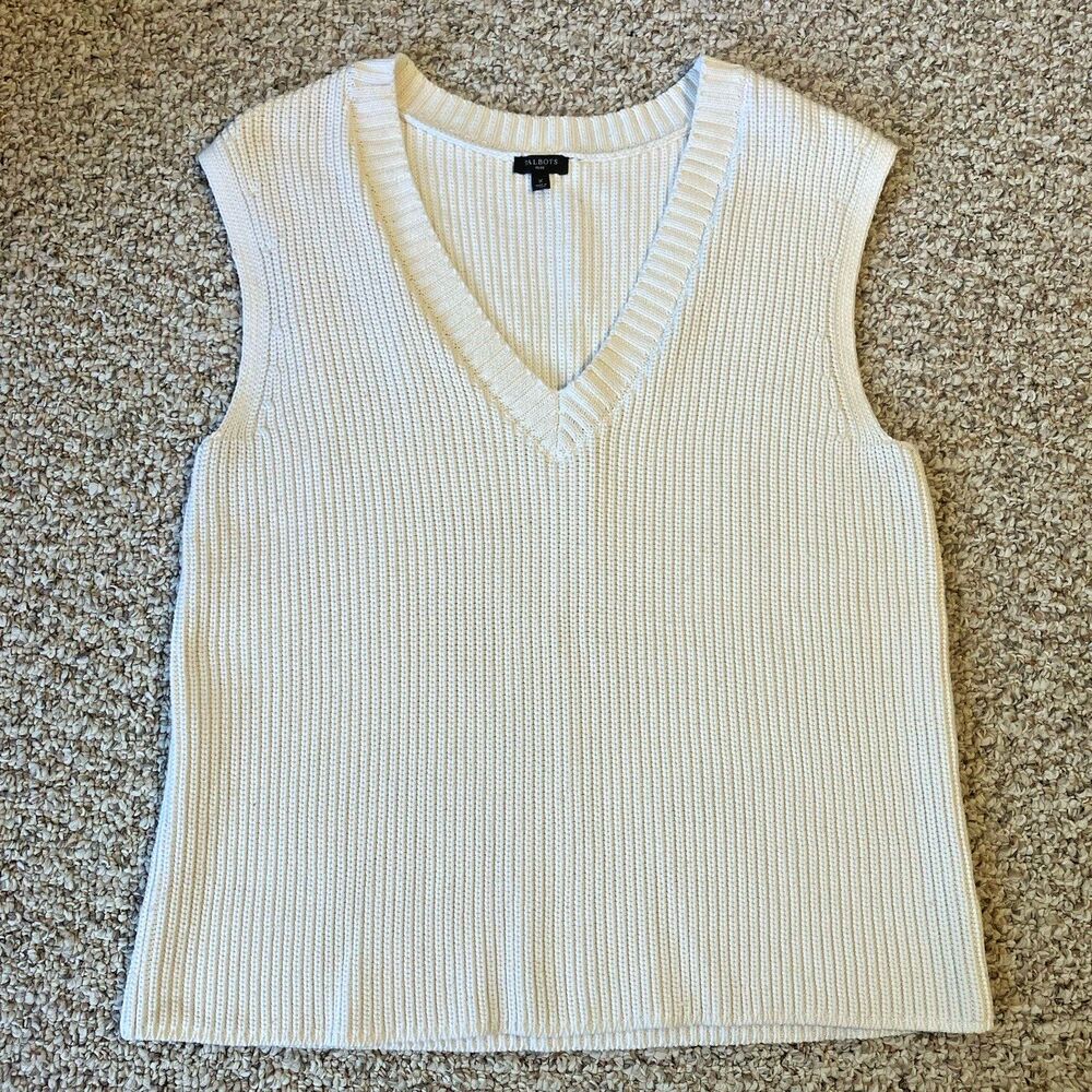 Talbots Womens Knit Sweater Vest Plus Size 1X Academia Old Money Cream Preppy